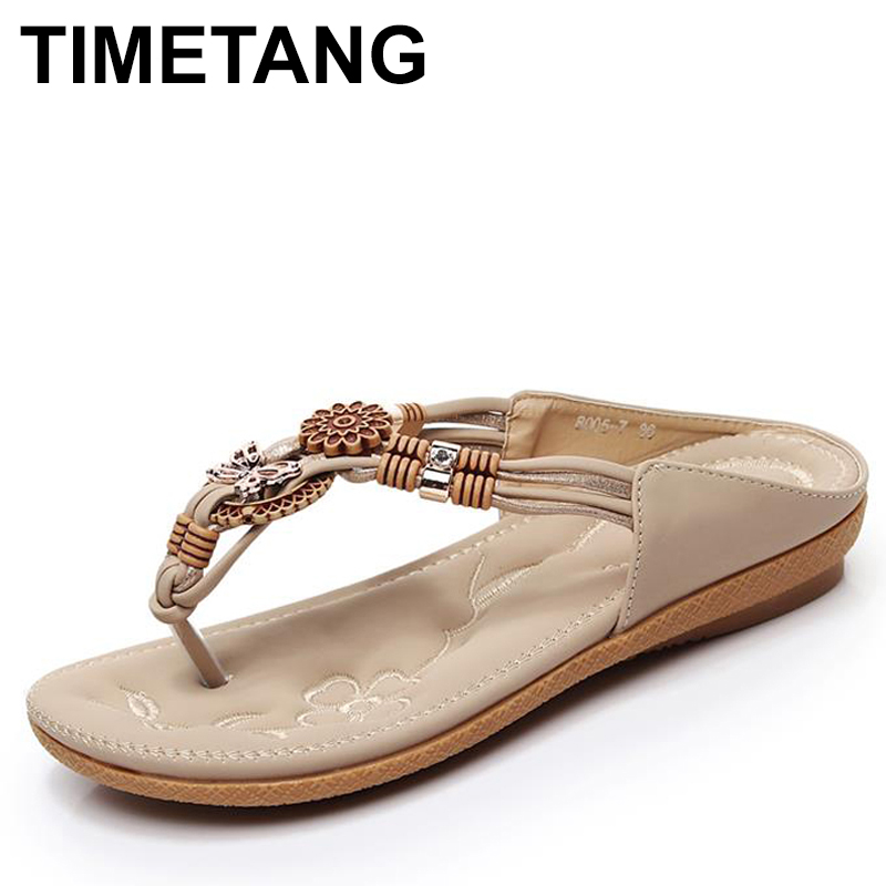 TIMETANG, Sandalias planas bohemios étnicos de verano para mujer, sandalias chanclas con cuenta para mujer, sandalias de playa de talla grande, zapatos informales 36-41