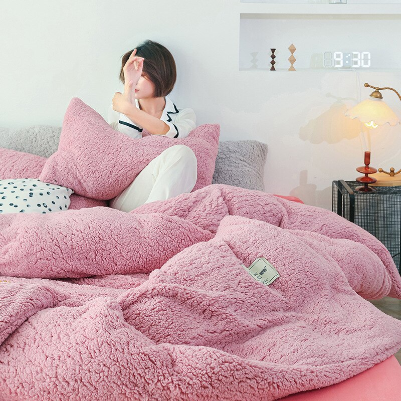 Housse de couette polaire berbère pour lit Double simple hiver deux faces housses de couette gris bleu rose literie housse de couette couverture: dusty pink / 150x200cm 1piece