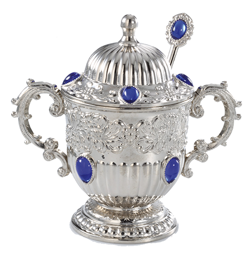 Crestsukker skål med ske 4 forskellige farver sølv belægning udførelse 156: Blå
