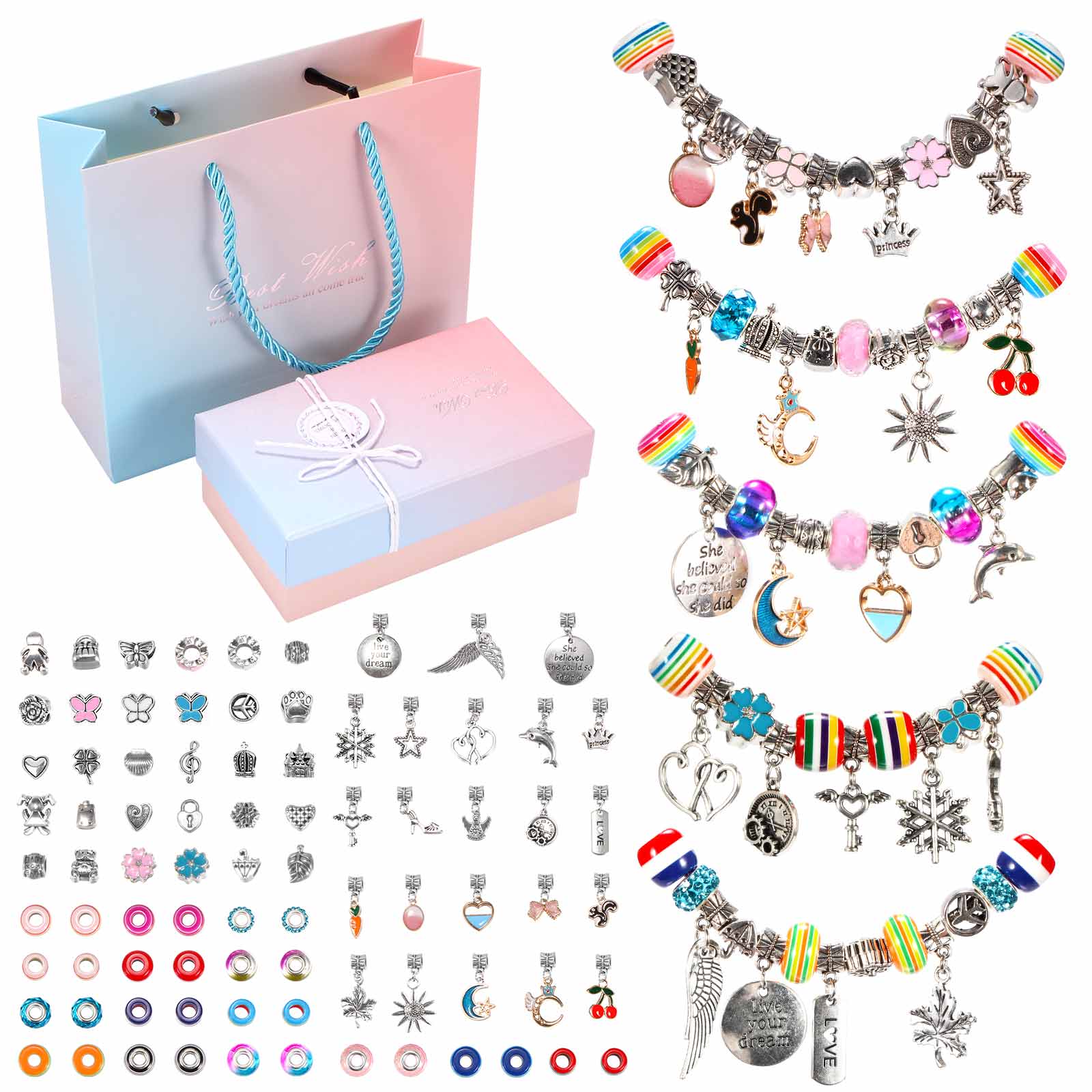 DIY Charm Bracelet Making Kit - Jewelry Craft Set for Girls, Adults & Beginners