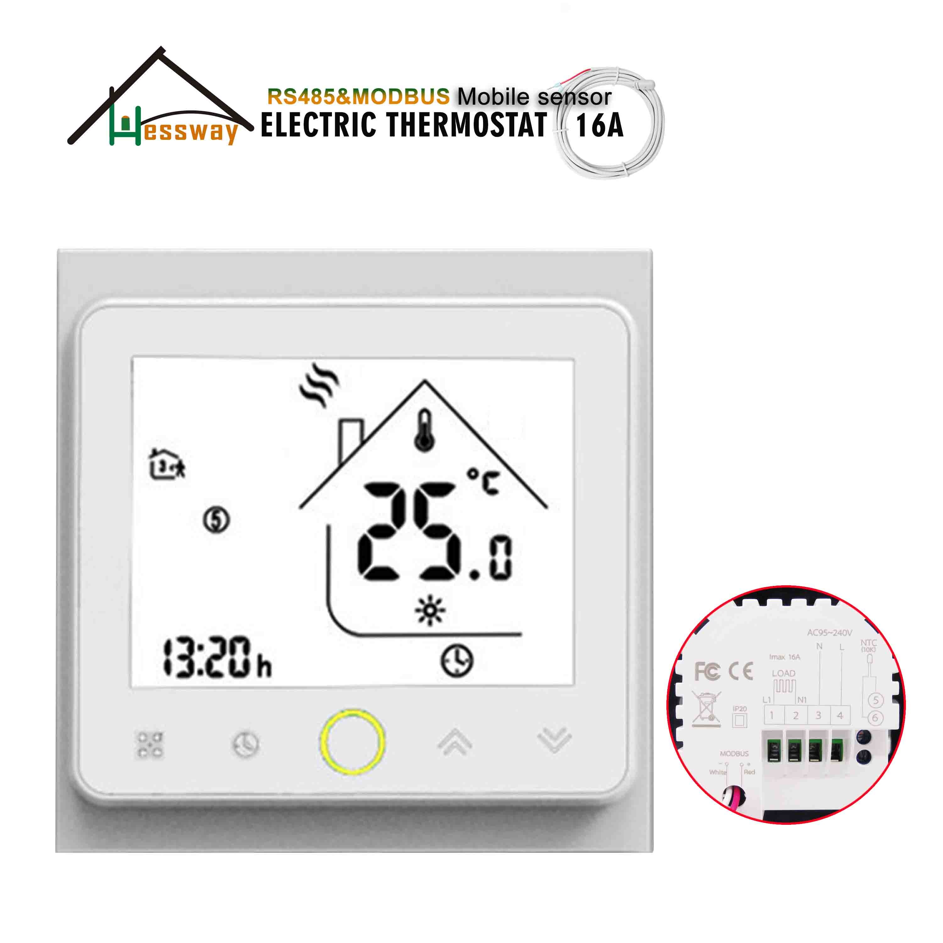 HESSWAY RS485 Double sensor electric temperature controller for 16A thermostat MODBUS graphene heating film