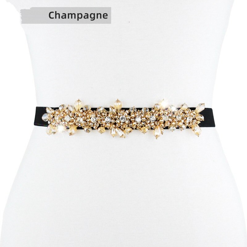 Frauen Klassische Elegante Breite Elastische strecken Taille Band mit Dekorative Strass Perlen Blume Taille Gürtel Bund B68