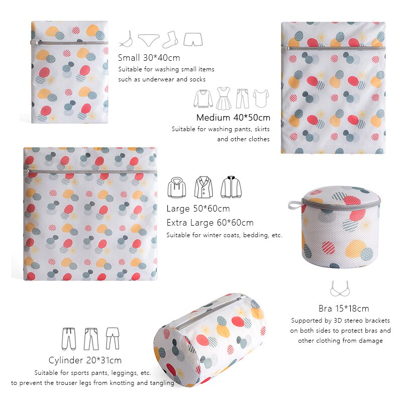 Printing Zip Mesh Laundry Bag Polyester Washing Net Bag For Underwear Sock Washing Machine Pouch Clothes Bra Bags