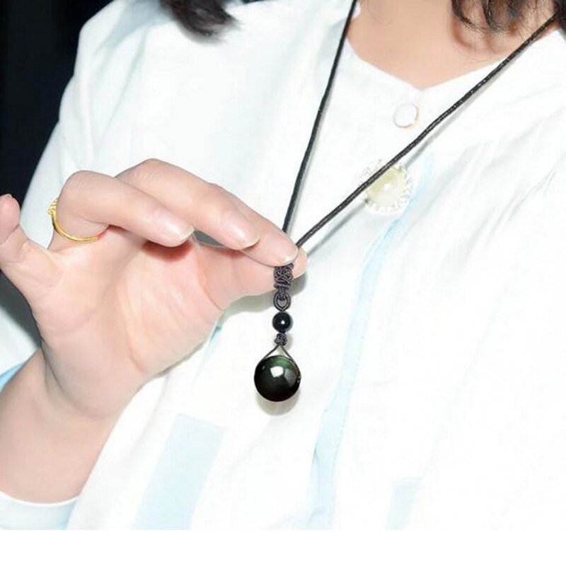 Black Obsidian Rainbow Eye Ball Necklace Transfer Lucky Love Natural Stone Buddhism Pendant Necklaces for Women Men 4 Sizes