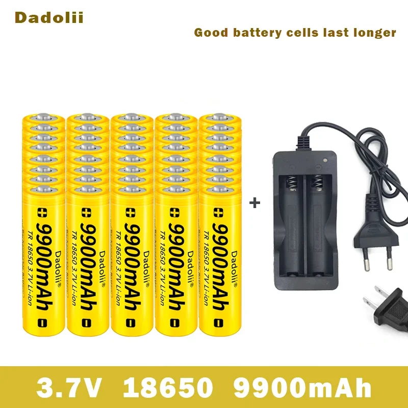 18650 Battery Rechargeable Battery 3.7V 18650 9900mAh Capacity Li-ion Rechargeable Battery For Flashlight Torch Battery+Charger: Chocolate