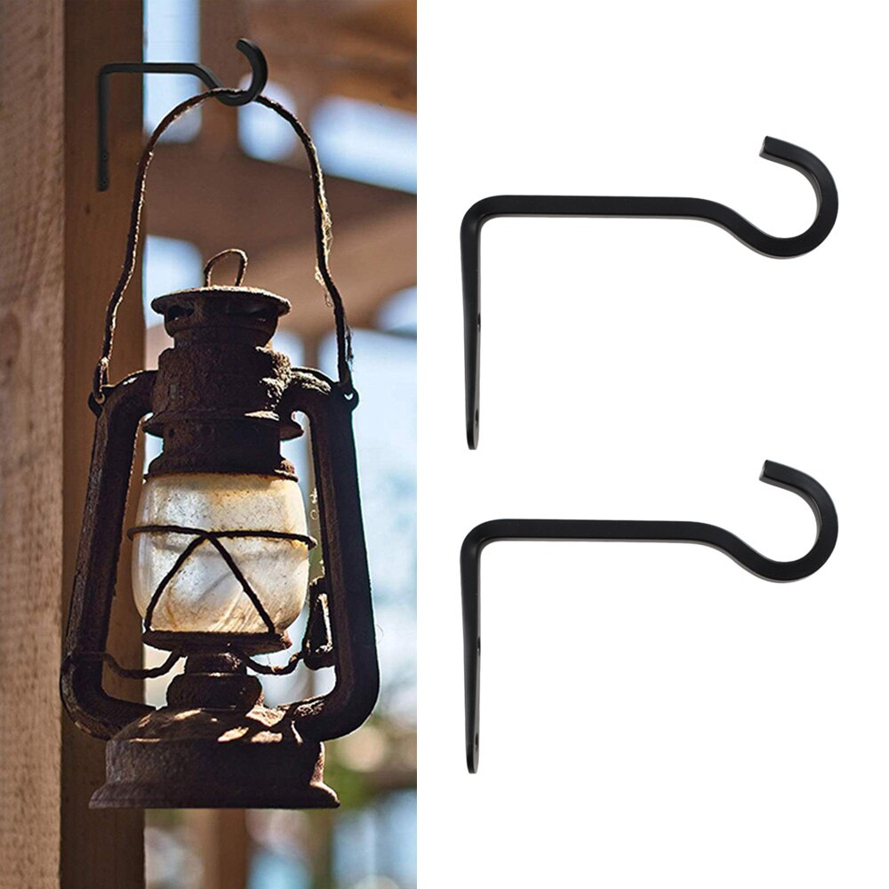 Support de lanterne mural en fer forgé, 2 pièces, support de panier, crochets pour pots de fleurs, plantes d'alimentation d'oiseaux: Black