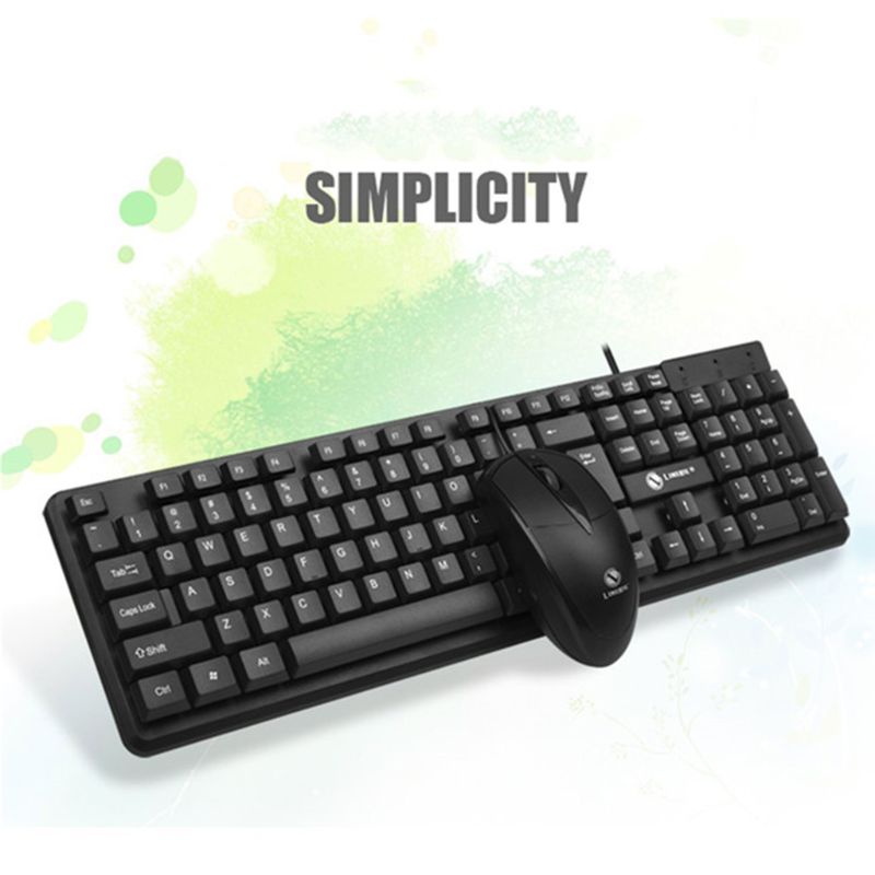 Black Silent Ergonomics Wired 104 Keys Keyboard and Mouse Combo Set for Laptop Computer PC Universal
