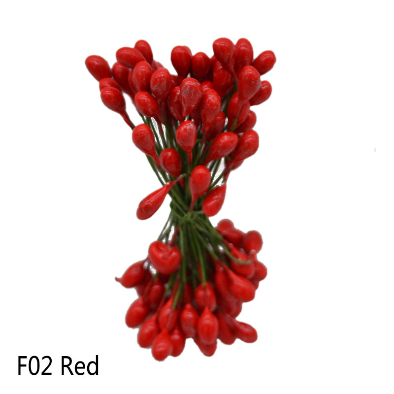 50pcs 10mm Double Heads DIY Artificial Mini Pearl Flower Stamen Pistil Floral Stamens DIY Scrapbooking Craft For Wedding Party: F02