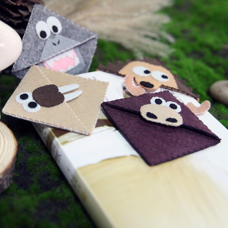 4Pcs/set Lovely Little Animals Bookmark Felt DIY Package Craft Needlework Bookmark Simple DIY Kit