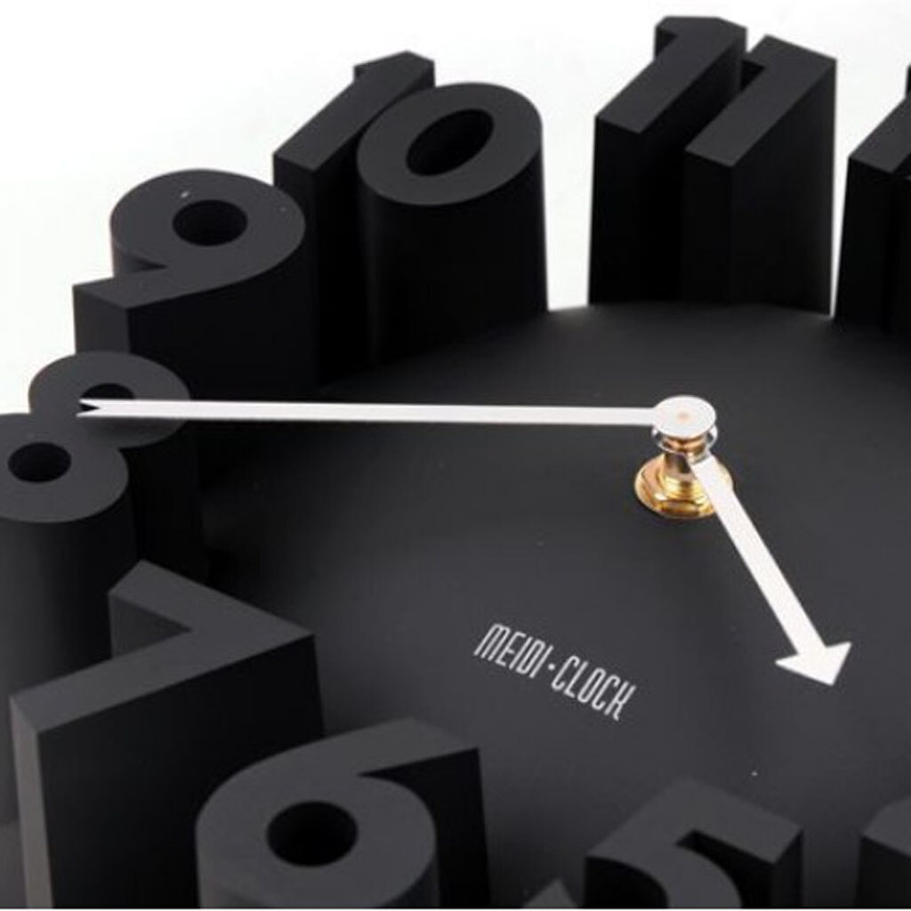 Modern 3D Wall Clock Kitchen Living Clock Decal Sticker Carved Battery Power Black