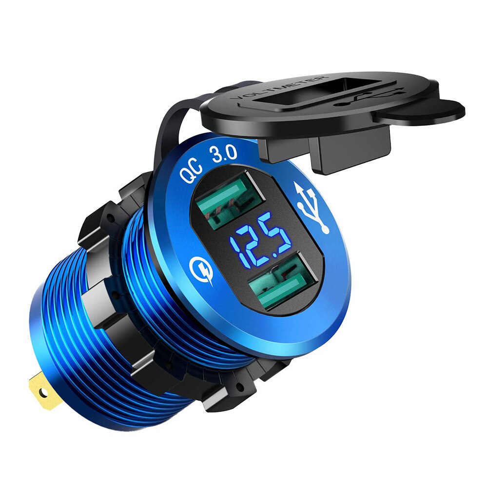 Quick Charge 3.0 Waterdichte Dual Poorten Usb Charger Socket Adapter Outlet Display Voltmeter Voor Auto Boot Motorfiets Voertuig: Bruin