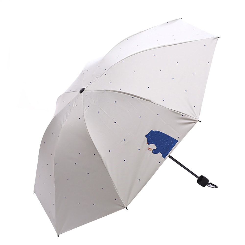 8 skelett halkfritt handtag tecknad björn prickar mönster slitstark gummiduk kvinnor 3 hopfällbara sommar anti-uv sol regn mini paraply: Beige