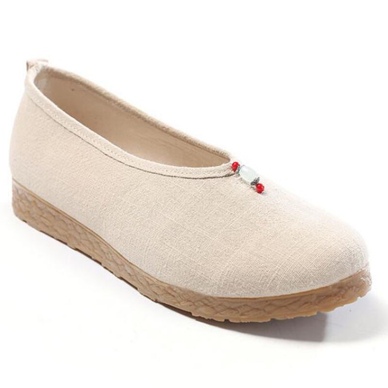 THEAGRANT – chaussures rétro pour femmes, mocassins chinois plats, respirants, perlés, ethniques, à enfiler, WFS3069, printemps-automne,: beige / 5