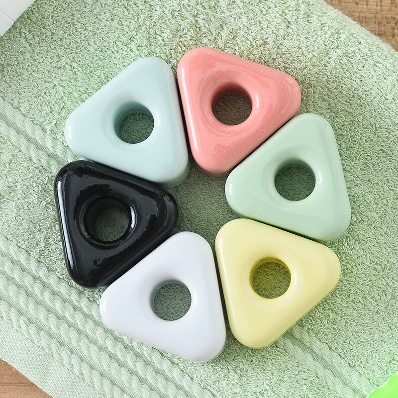 Multifunction Triangle Ceramic Toothbrush Holder Candy Color Base Frame Storage Rack Bathroom Toiletries Stand Shelf: 1x Pink