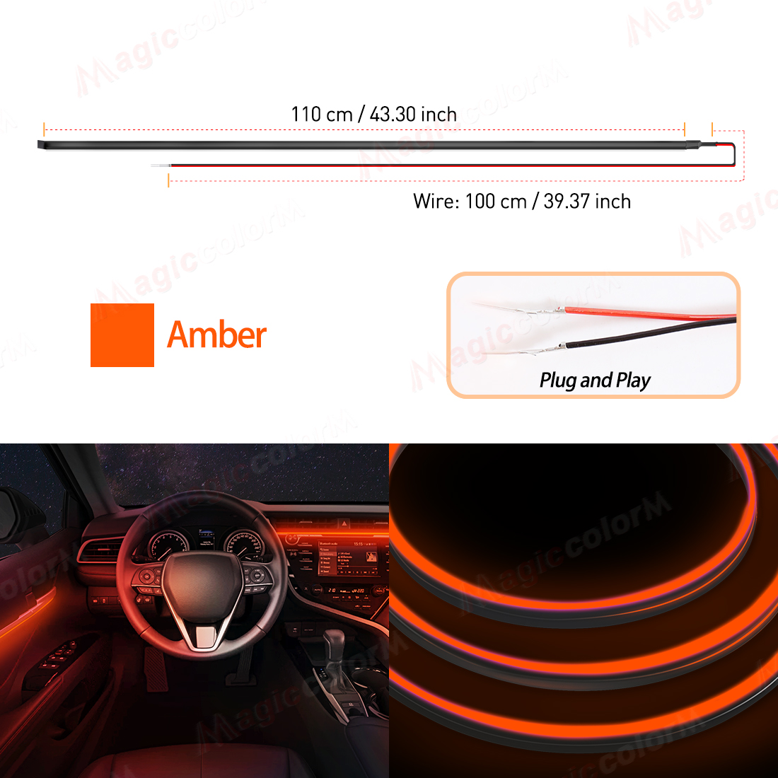 EL Wire Car LED Ambient Light Car Interior Decorative Lamp For Universal DIY Flexible Hidden Cuttable Colour Acrylic Strip 110cm: 8000K White Blue