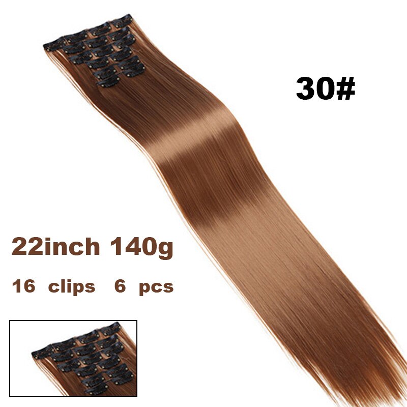 Xuanguang 6 stk/sæt 16 clips 22 tommer fuld hoved clip in hair extension langt glat hår syntetisk hårstykke til kvinder: 30