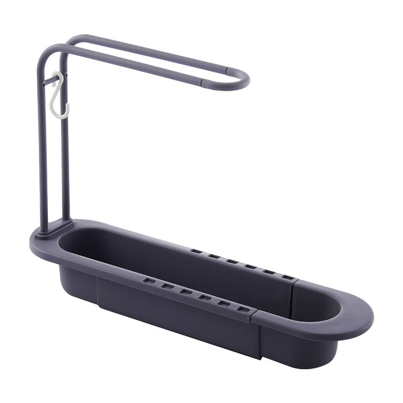 36-50 cm Teleskop Regal Ablauf Wasser Gestell Waschbecken Organizer Seife Schwamm Handtuch Halfter Küche Spielereien Lagerung Korb zubehör: Schwarz