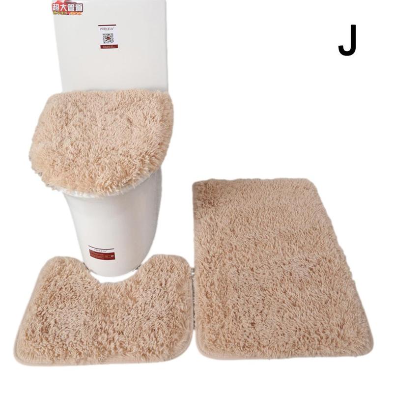 3 Stks/set Kleur Badkamer Mat Set Rechthoek Pluizige Haren Bad Tapijten Moderne Wc Deksel Cover Tapijten Kit Badkamer Accessoires: Beige