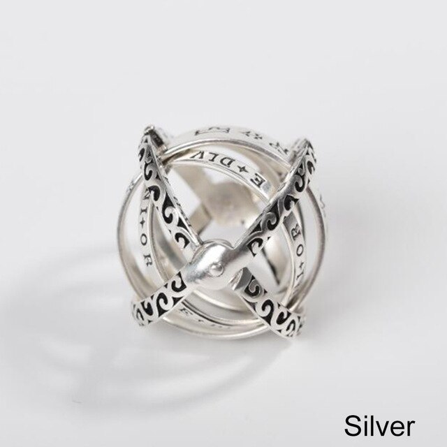 Npkds Creatieve Astronomische Bol Ringen Universe Complex Roterende Clamshell Paar Lover Vrouwen Ring Gouden Sieraden: 8 / SILVER