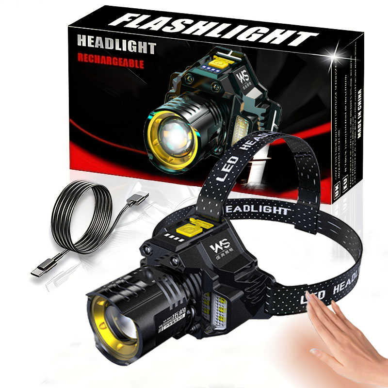 Sensorkoplamp LED-hoofdzaklamp COB Oplaadbare koplamp Hoofdlamp Ingebouwde batterij Vissen Campinglantaarn