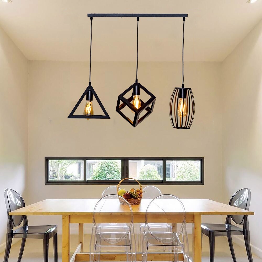 7 type moderne sorte bur pendel jern minimalistisk retro nordisk loft pyramide lampe metal hængende lampe  e27 indendørs