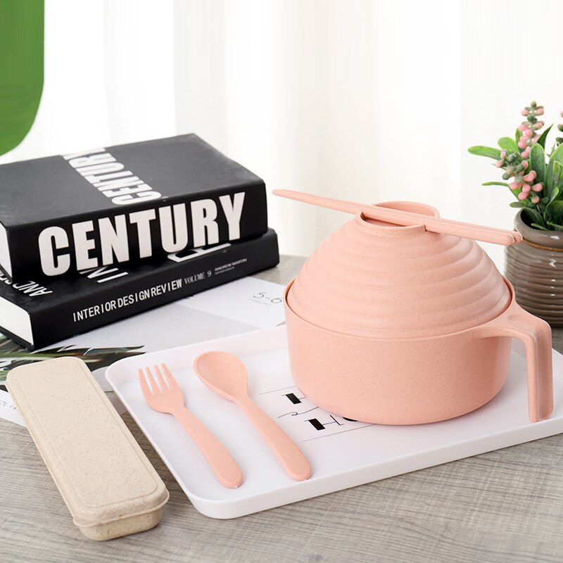 Wheat Straw Instant Noodles Bowls with Lids Rice Soup Food Container Kitchen Dowl Healthy Tableware