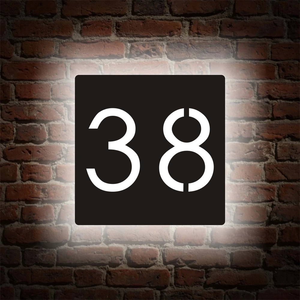 Home Custom House Number Sign LED Light Plate Number Box 3D Illuminated Square Acrylic Name Address Outside Door Plaque Decor: L / Olive / 45cm