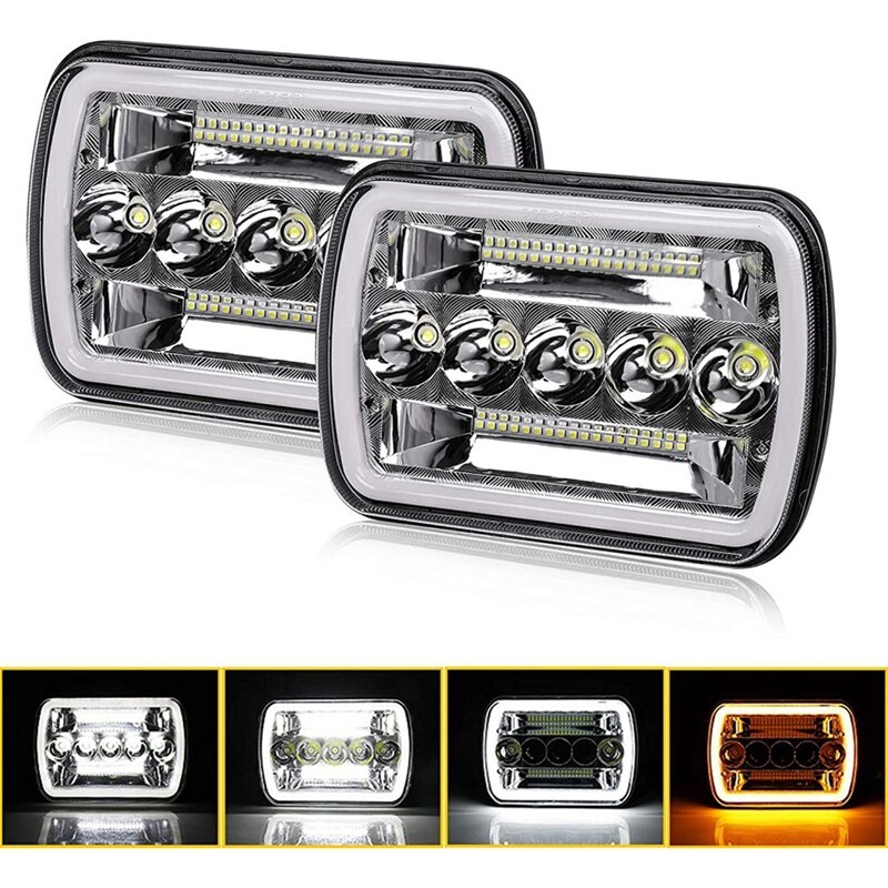 7X6 Inch 5X7 LED Headlights Hi/Lo Beam with DRL Square Work Lights for Chevy Ford F150 /Off-Road/ATV/Truck,HL10-7