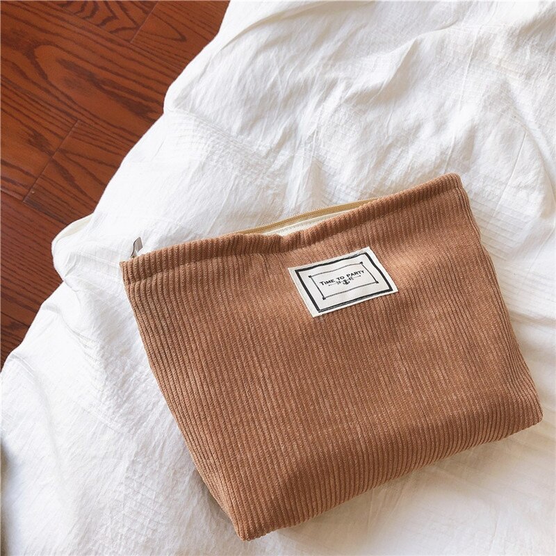 PURDORED-Bolsa de maquillaje pana suave para mujer, neceser grande de Color sólido, organizador de almacenamiento de maquillaje de viaje, funda de belleza para chica, 1 ud.