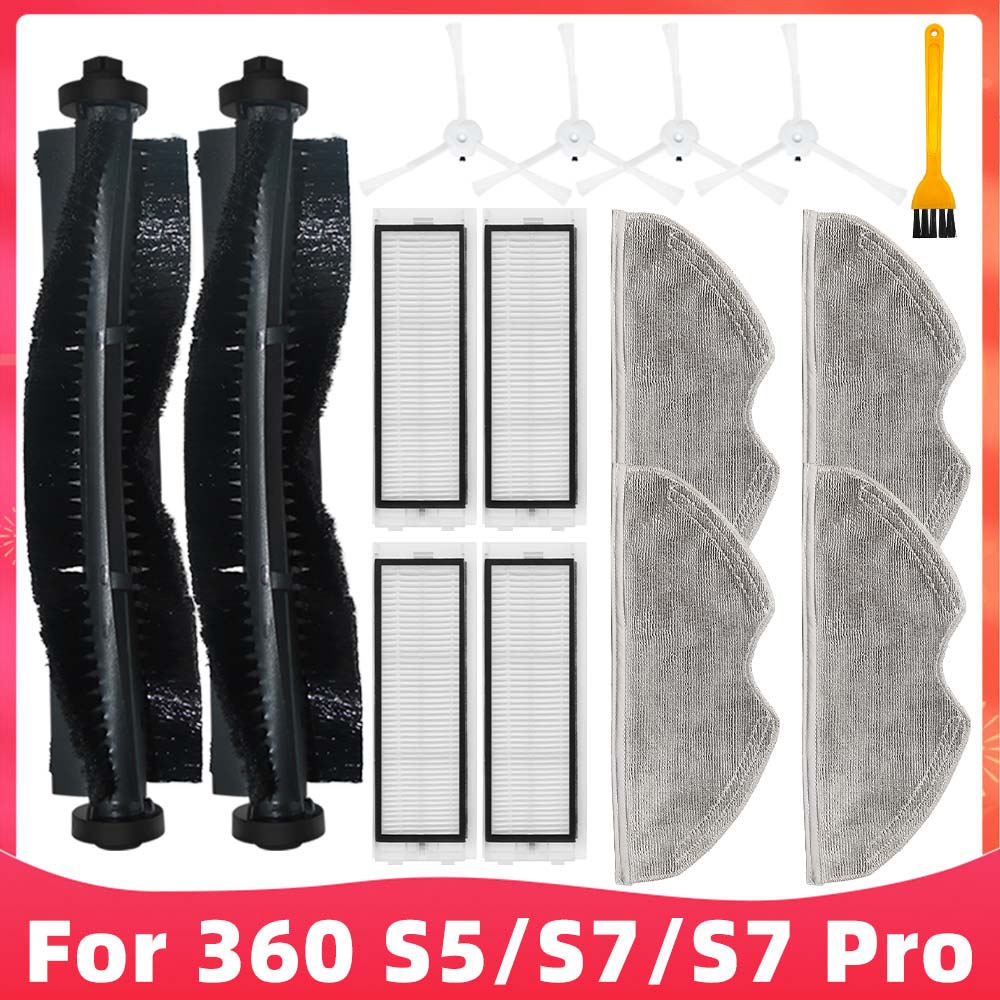 Fit for 360 S5 / S7 / S7 Pro Robot Vacuum Cleaner Spare Parts Roller Side Brush Hepa Filter Water Tank Filter Mop Cloths Rag: Orange