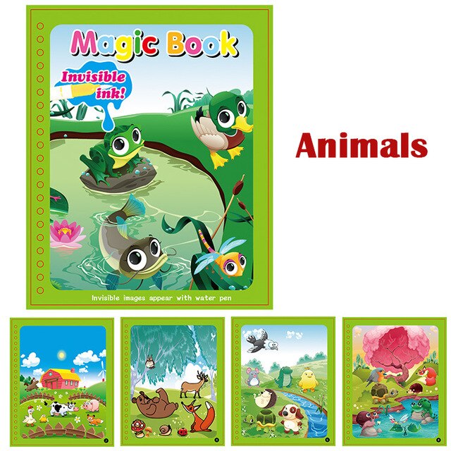 1Set Magic Water Drawing Book Painting coloring Book Montessori Doodle With Water Pen scratch art Crafts Board For Kids Toys: J