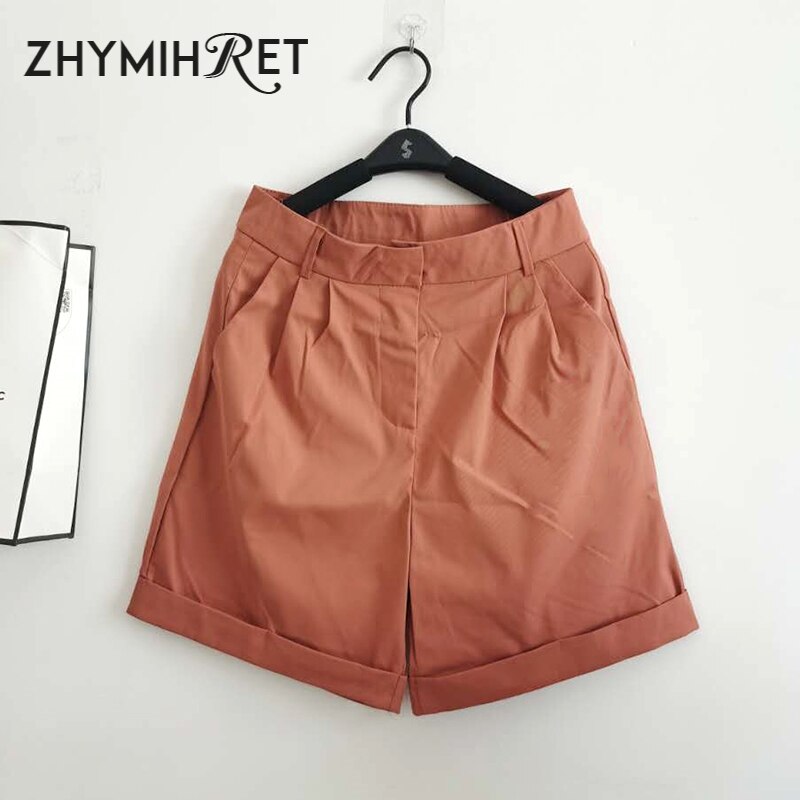 Zhymihret sommar kostymshorts med hög midja för kvinnor casual bermudashorts med vida ben och fickor
