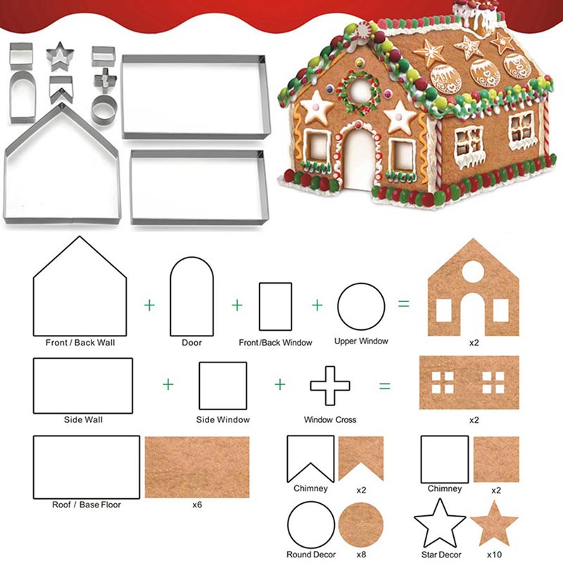 10 stuks Set 3D Peperkoek Huis Cookie Cutters Rvs Kerst Biscuit Mold Pasen Fondant Zoetwaren Bak Gereedschap