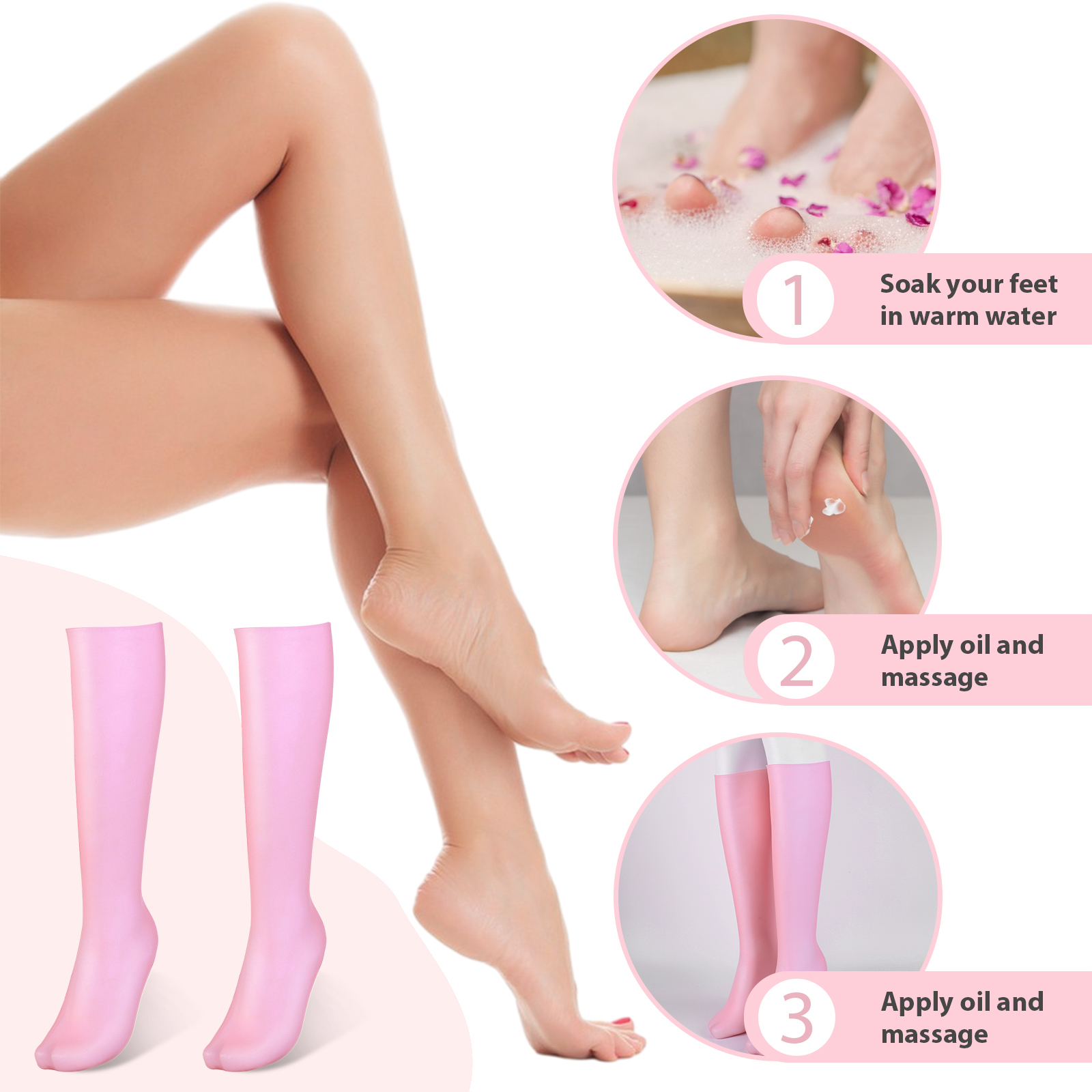 Calcetines hidratantes largos de silicona, calcetines de protección para los pies antigrietas, medias exfoliantes suaves para los pies, herramientas cómodas para el cuidado de los pies