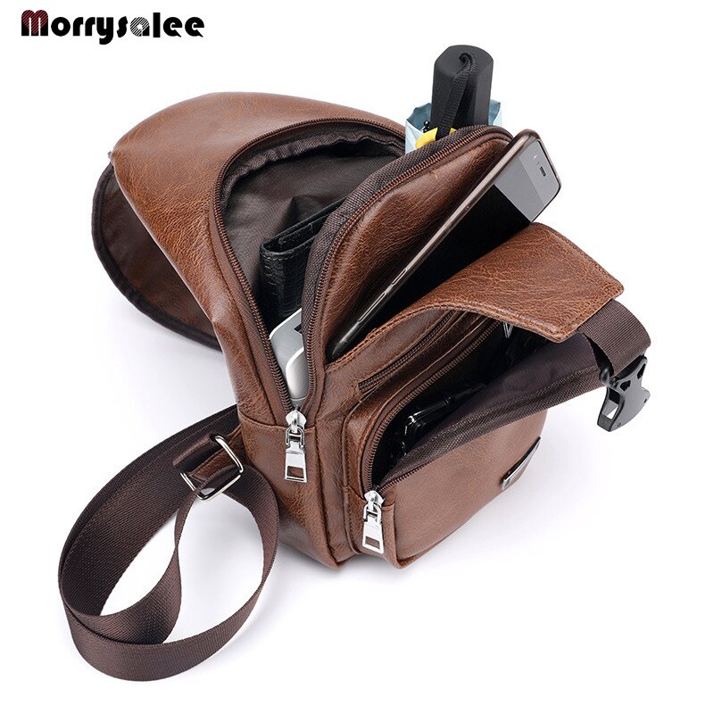 Men's Crossbody Bags Men's USB Chest Bag Messenger bag Leather Shoulder Bags Diagonal Package Back Pack Travel