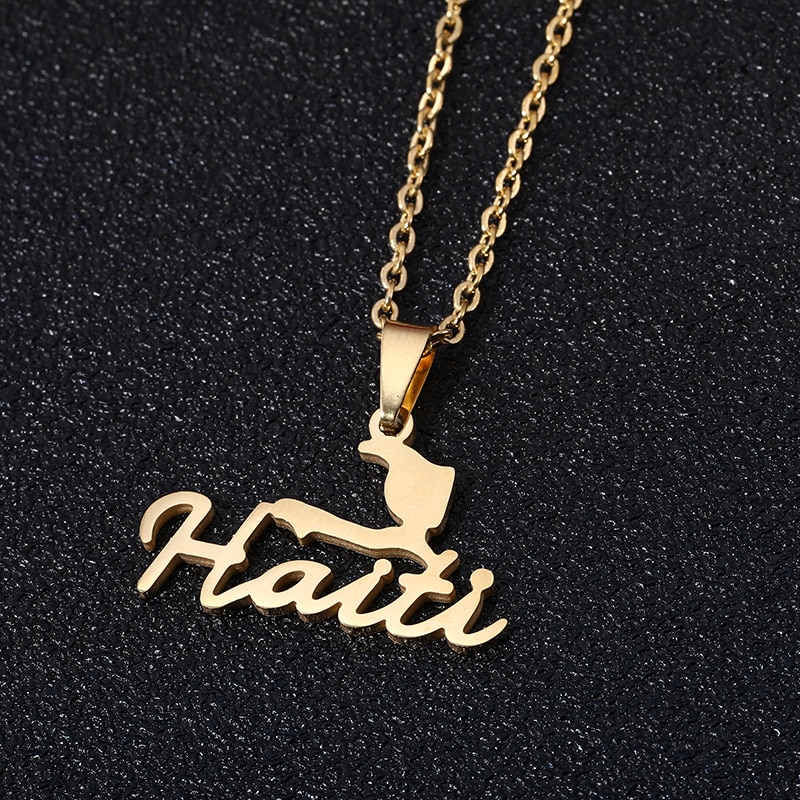 North America Small Size HAITI Map pendant Necklace Gold color Stainless steel country Map Women Jewerly