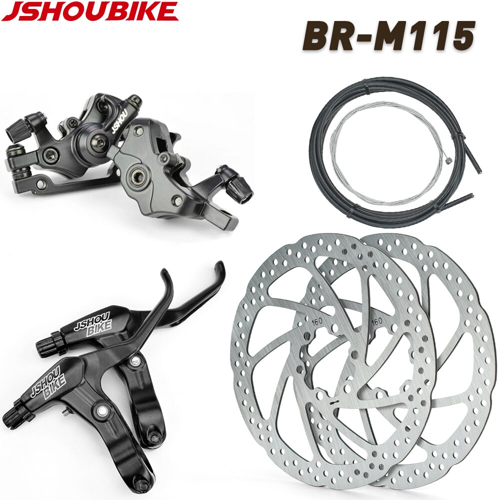 JSHOUBIKE M115 Mountain Bike Line Pull Flat Mount Dual Piston Mechanic Disc Brake 160mm Disc Brake Caliper MTB Accessories