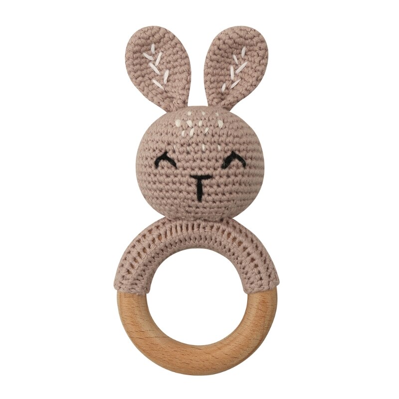 Baby Beißring Holz Spielzeug Handy Pram Krippe Ring Häkeln Rassel Schnuller Beißring BX0D: bunny B-5