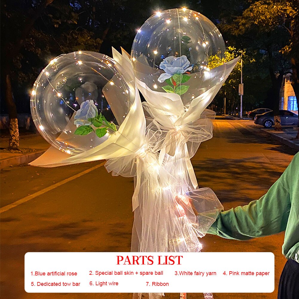 Poignée Ballon Led Avec Des Bâtons Lumineux Transparent Rose Bouquet Avec Batterie Paquet Pour Anniversaire De Mariage Saint-Valentin