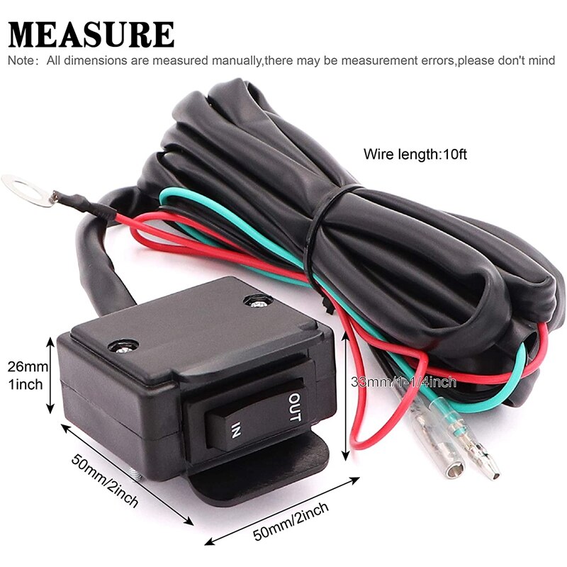 12V ATV Winch Rocker Switch with Handlebar Control Line Kit for ATV/UTV