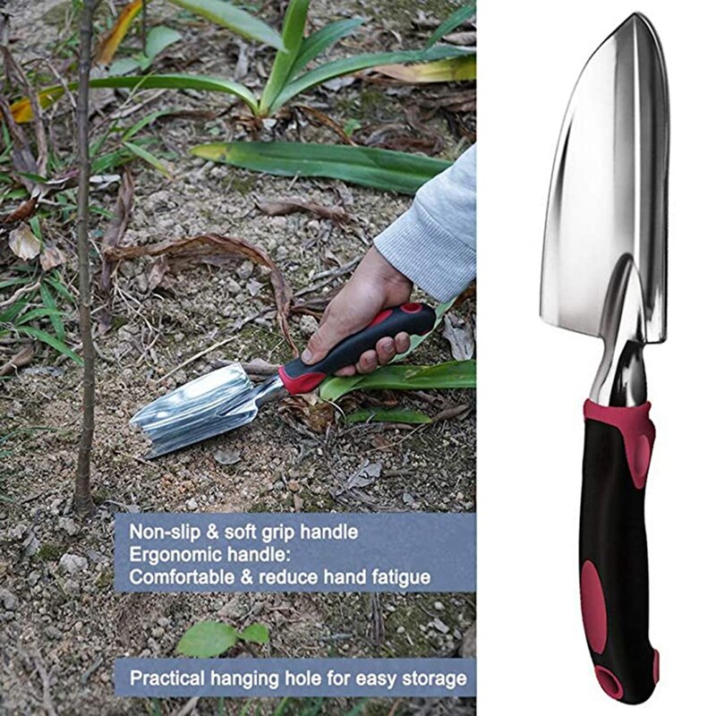 3PCS Garden Tool Set Heavy Duty Garden Hand Shovels Cast-Aluminum Garden Trowels Hand Rake with Non-Slip Rubber Grip