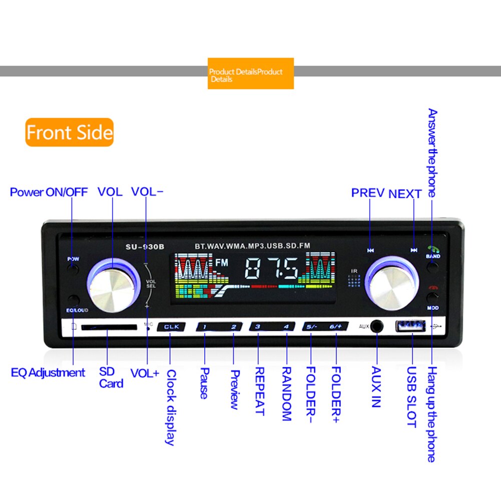 Single 1 DIN Head Unit USB Flash Drive MP3 Player SU-930B BT AUX-input Car Radio Unique Parts Portable Car Ornaments
