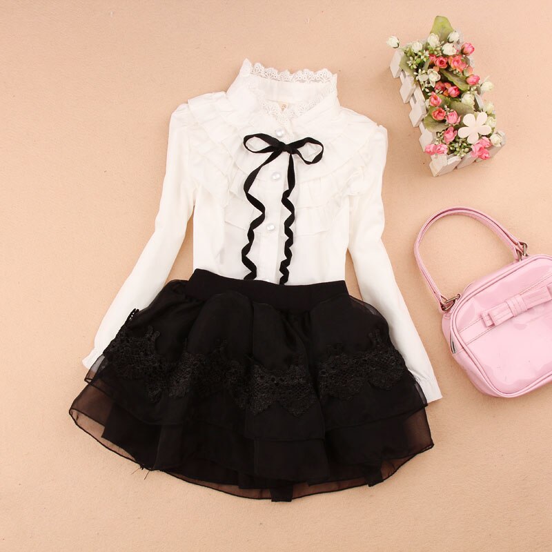 Uniformes scolaires blancs pour filles | Blouses pour adolescentes, chemises à col en dentelle longues, pour étudiants, tailles 18M 2 5 7 9 11 12 13 14 ans