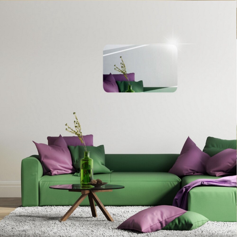 Square Oval Mirror Wall Sticker Kitchen Wall Mirror Tiles Silver Gold Waterproof Bathroom Wall Sticker Home Decore 17X27CM