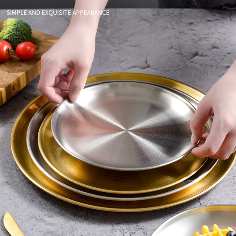 Styl europejski płytkie talerze złota płyta jadalna serwująca naczynia okrągły talerz ciasto taca zachodnia stek okrągła taca talerze kuchenne