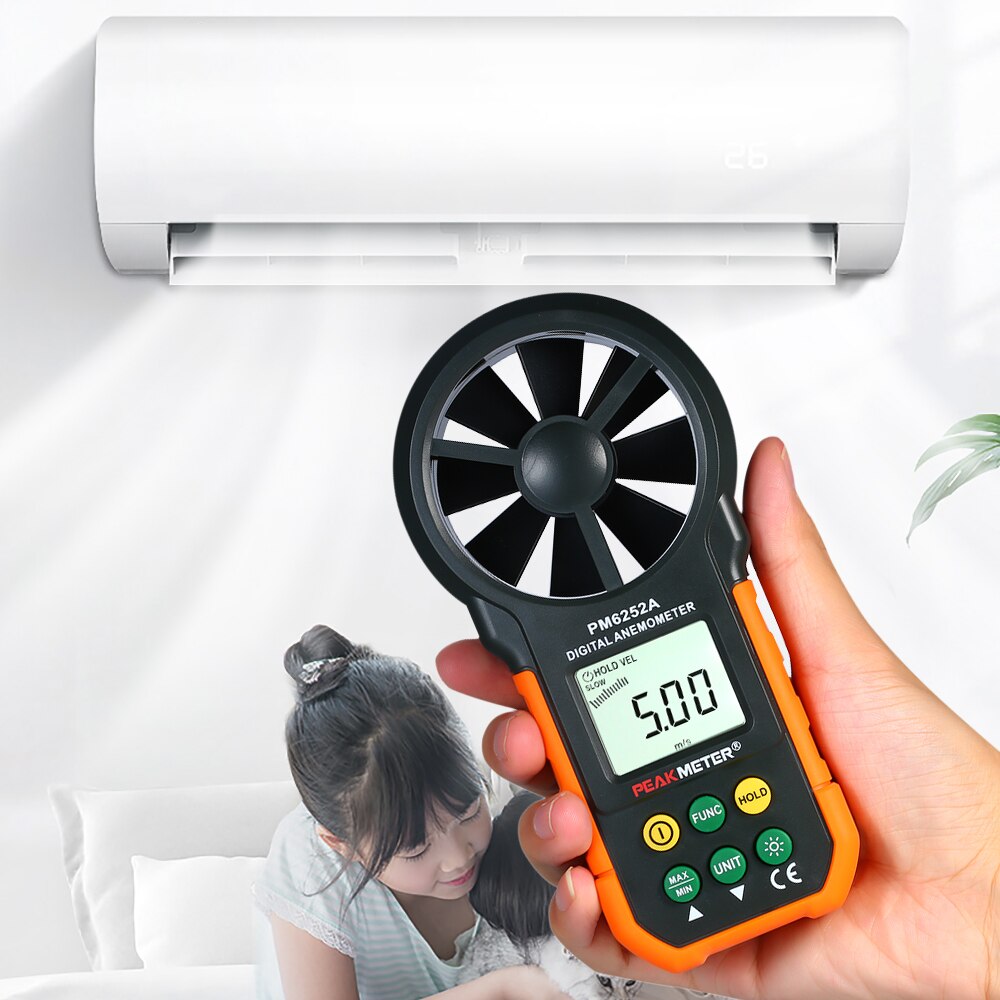 PEAKMETER PM6252A Portable Handheld Anemometer Wind Speed Meter CFM Meter Wind Gauges Air Flow Thermometer with LCD Backlight