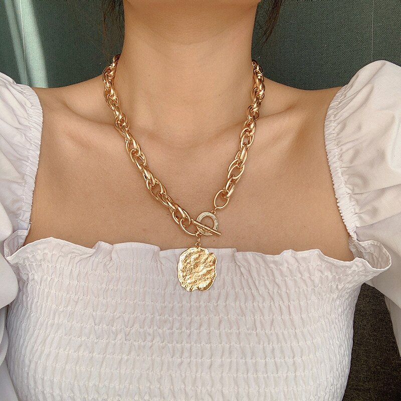 Klassieke dikke ketting met gedraaide ketting en hanger van legering voor dames/meisjes, feestsieraden