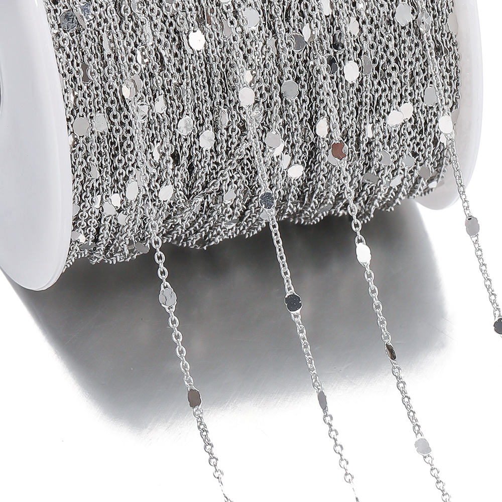 No se decolora, collar de cadena de lentejuelas de 2 metros, cadena dorada y plateada, cadenas de Cable de cobre y Metal, accesorios para hacer joyas, componentes artesanales DIY