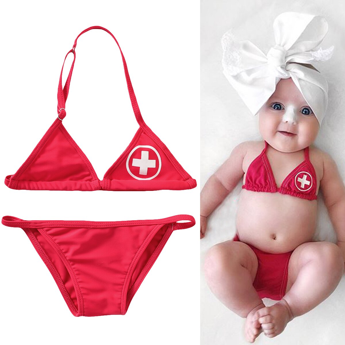 Summer Baby Girls Swimsuits Red + Letter Two Piece Swimwear For Girl Imitation Bikini Set Children Swimming Suit Kids: 5Y