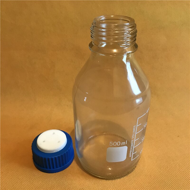 500ML Mobile phase solvent bottle, Special bottle for liquid chromatography,500ml Blue cover transparent reagent bottle